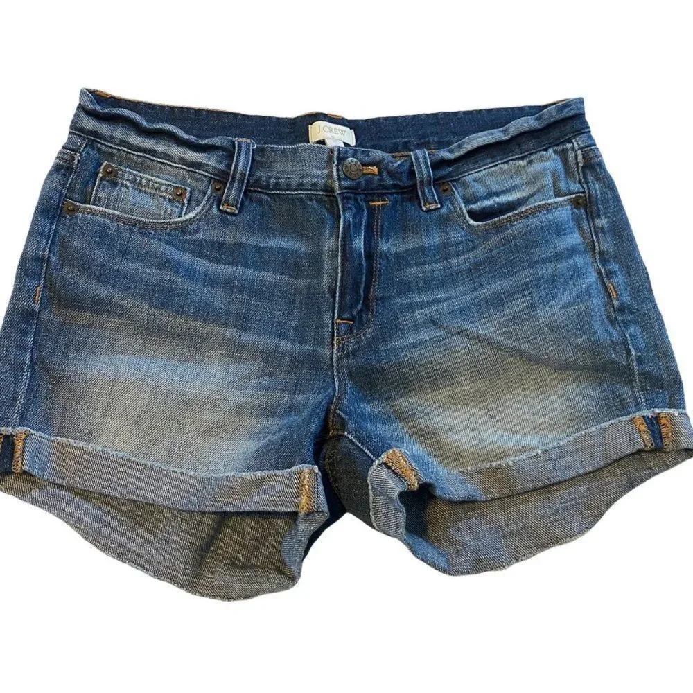 J.Crew Blue Denim Distressed Cuffed Jean Shorts Sz‎ 27